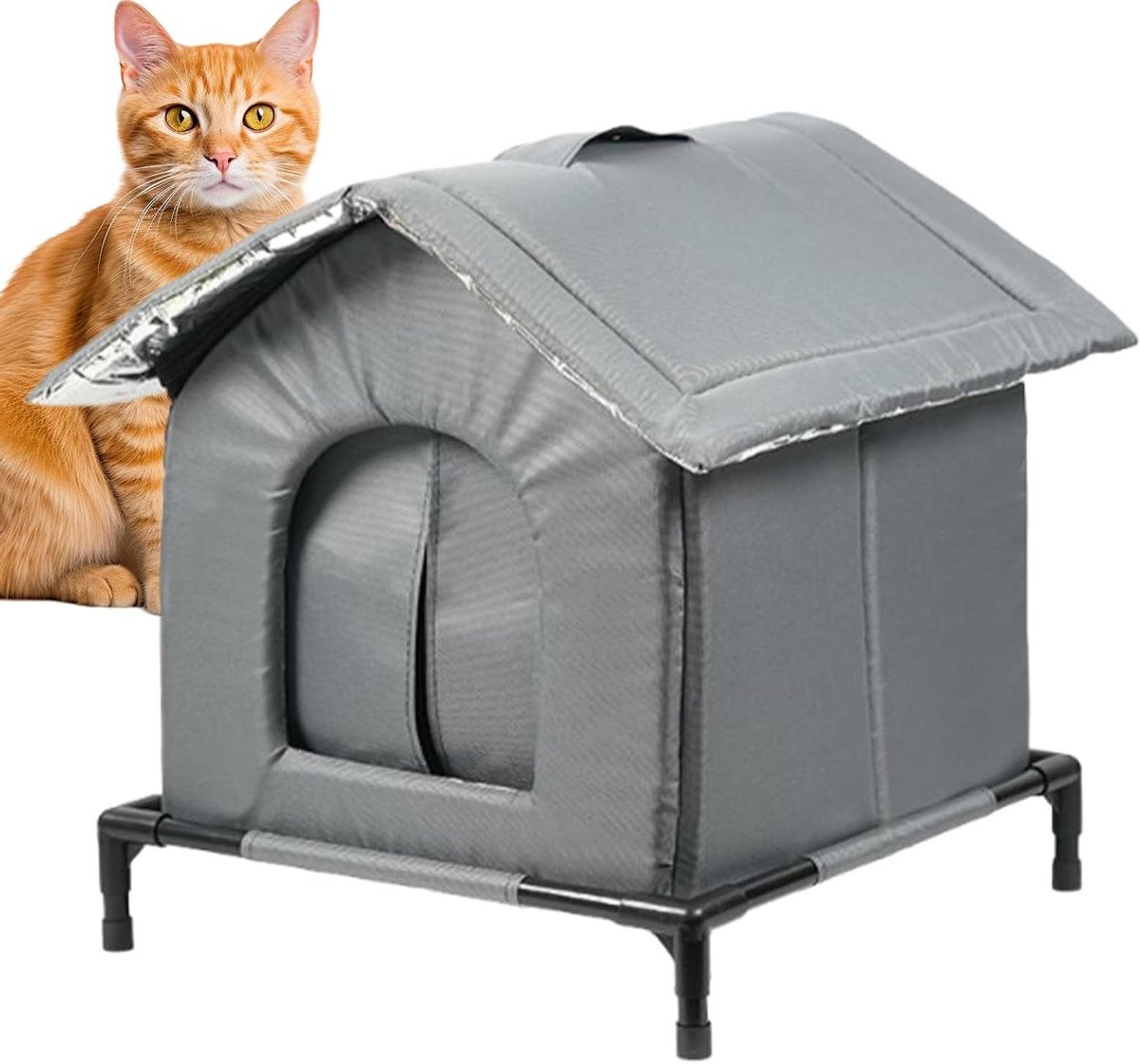 Kattenhuis Buiten - Huisdierverblijf Puppyhuis - Bescherming Dieren - Opvouwbaar Frame - 42x42x42 cm - Grijs