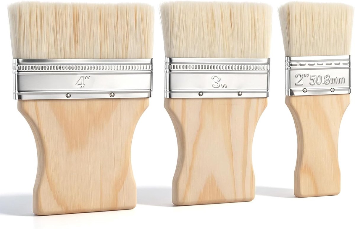 SnelShoppen - 3-delige Kwasten Set voor Schilderen van Muren, Deuren, Meubels, en Tuin - Plat Kunstschilderskwasten (2/3/4" Breed) van Zacht Wolachtig
