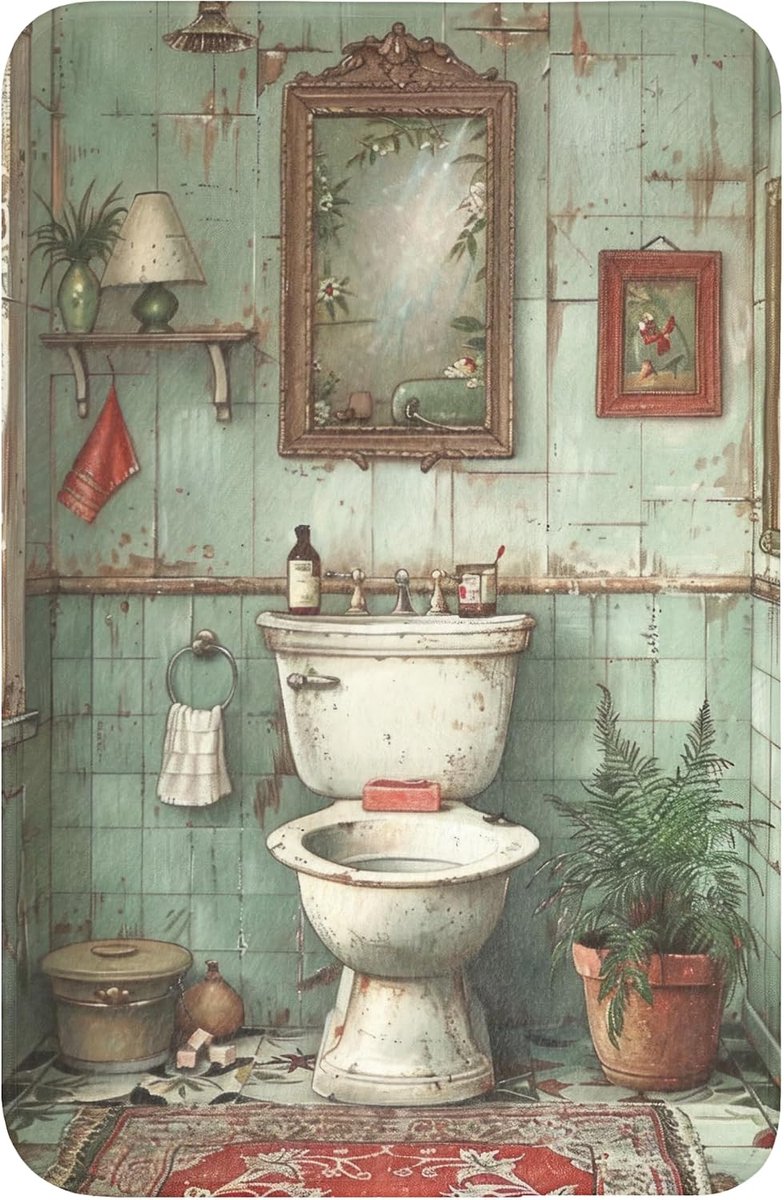 Badmat Rechthoekig 40x60 cm Badkamer Accessoires Bath Mat Anti Slip Wc Memory Foam Wasbaar Zacht Bathroom Toilet Mats Washable Vintage - Illustratie
