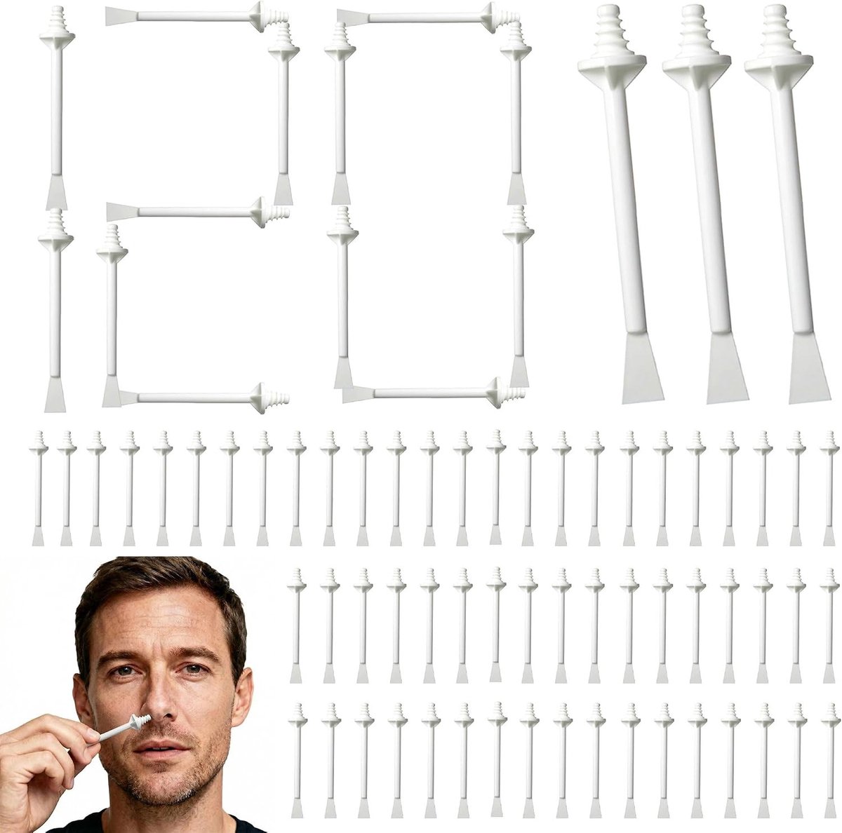 120 Stuks 8 cm Neuswas Sticks | Dubbelzijdig, Zacht voor de Huid, Geschikt voor Neus- en Wenkbrauwhaar