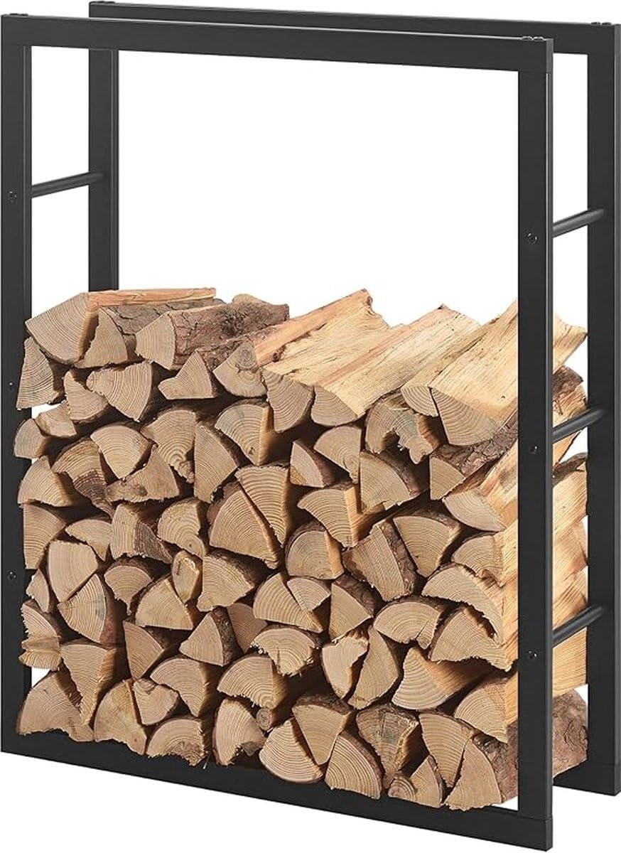 Brandhoutrek - Houtopslag rek - Open haard aansteken - Stabiele stalen constructie - 100 x 40 x 25 cm - Zwart