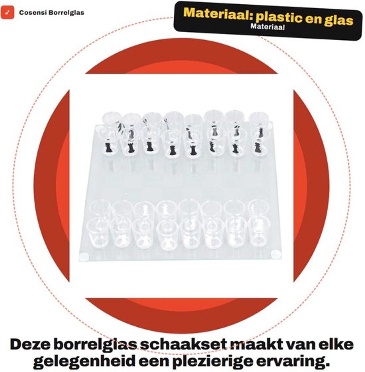 Borrelglas Schaakset - Drinkglas - Schaakbord met Schaakstukken - Feestjes - Reizen - Duurzaam Materiaal - Schaakspel