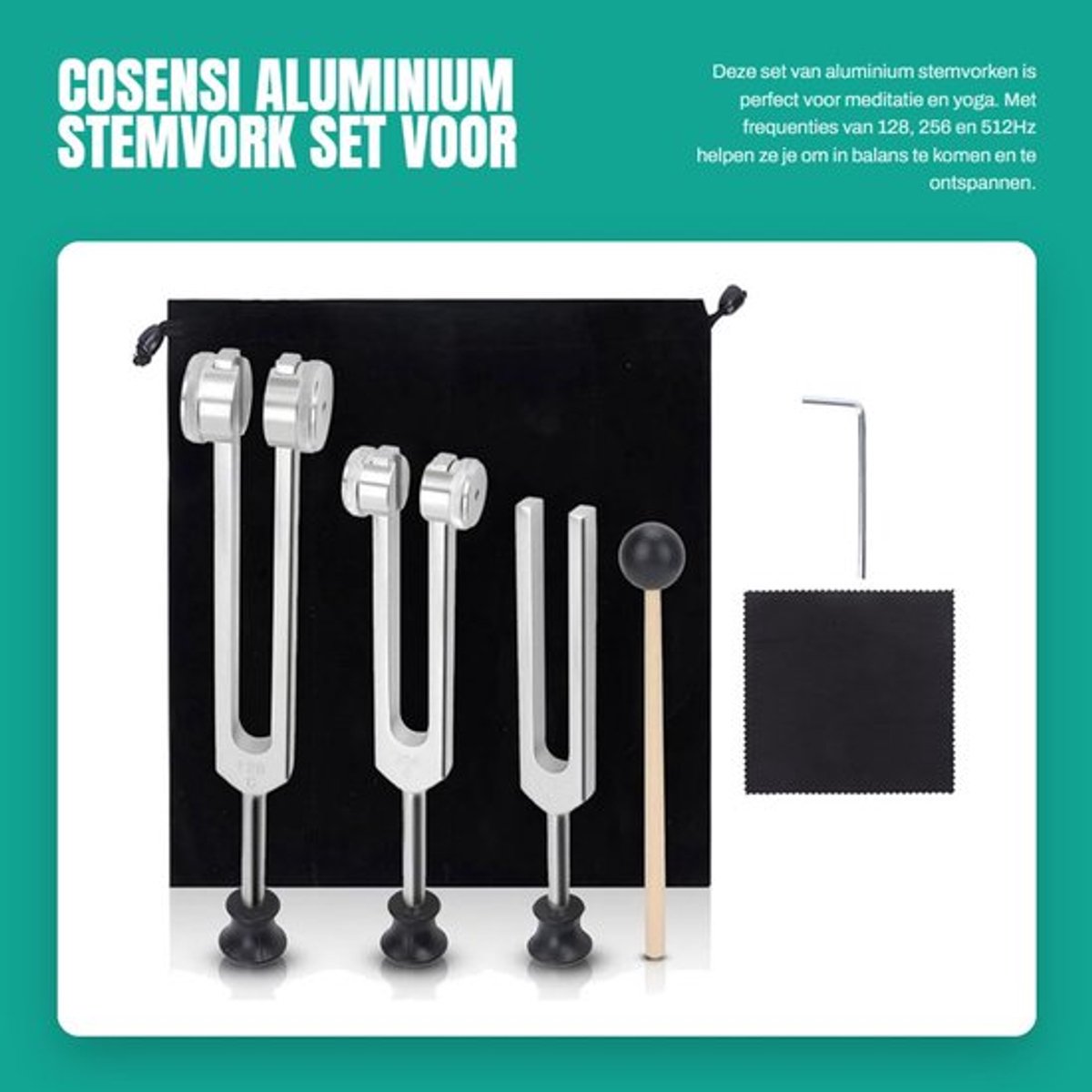 Stemvork Set - Draagbaar Instrument - 128/256/512 Hz - Meditatie/Yoga - Aluminium - Lichtgewicht - Stemvorkinstrument