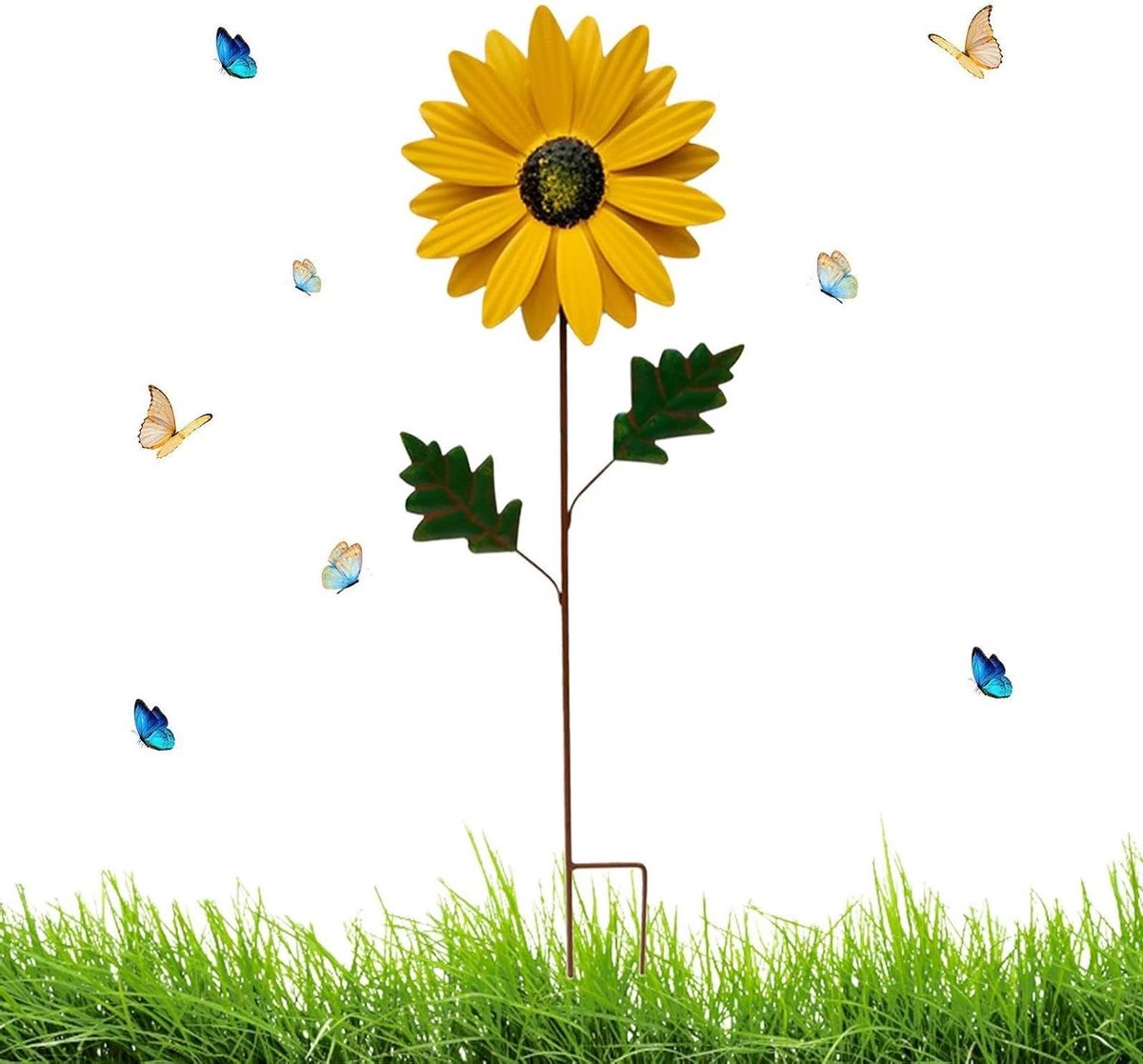 Decoratieve tuinsteker - Metalen bloem - Tuin verfraaien - Montage zonder gereedschap - 69 cm hoog - Geel