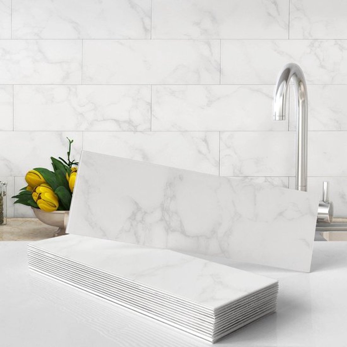 Plaktegels Waterdicht - Zelfklevende Tegels - 3D Marmereffect - Matte Afwerking - Hittebestendig - Geschikt voor Keuken/Badkamer - Wandtegels