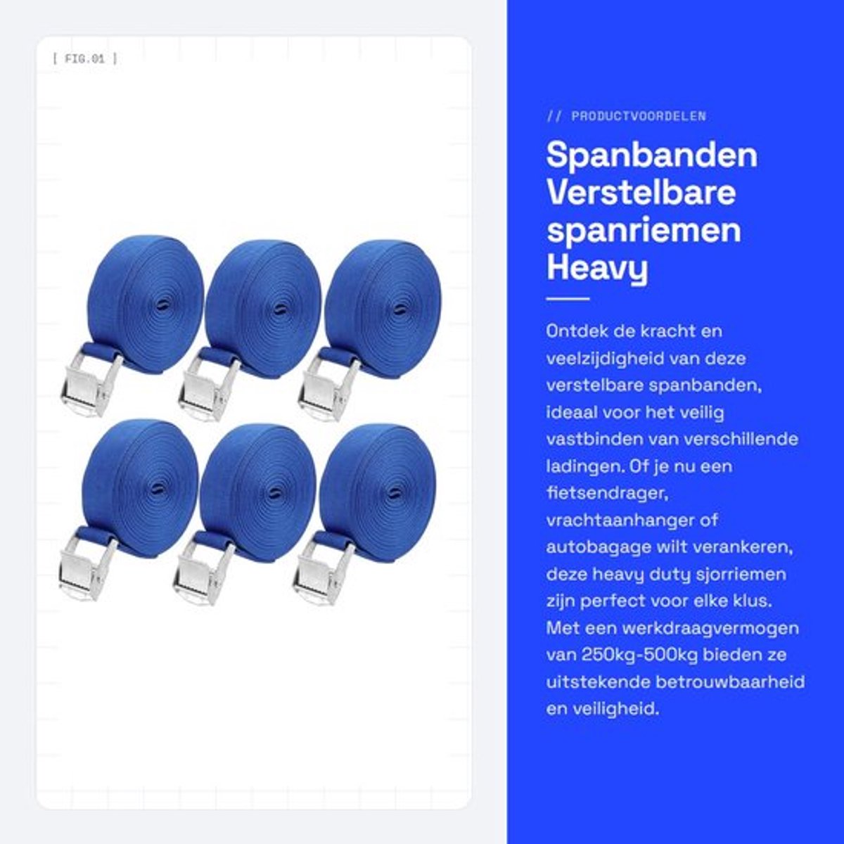 Spanbanden 5 m x 25 mm - Verstelbare Sjorbanden - Heavy Duty - Hoge Sterkte - Polypropyleen - 250kg-500kg Werkdraagvermogen