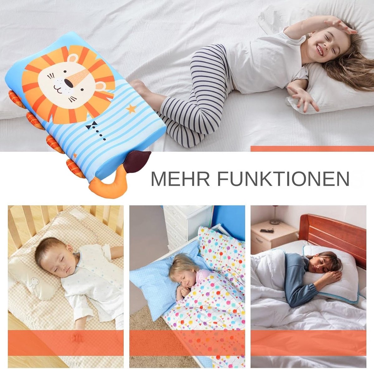Peuter Kussen - Kinderslaapkussen Dieren - Bevordert Slaap - Ergonomische Ondersteuning - 45 x 27 x 6 cm - Leeuw