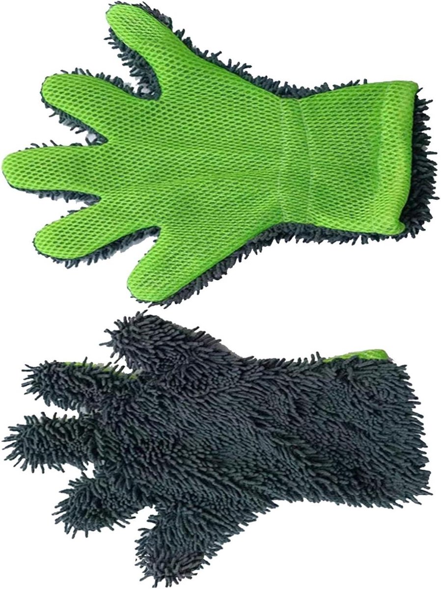 Auto Schoonmaakhandschoen - Washandschoen Microvezel - Auto Reinigen - Vijf Vinger Ontwerp - Normaal - Grijs
