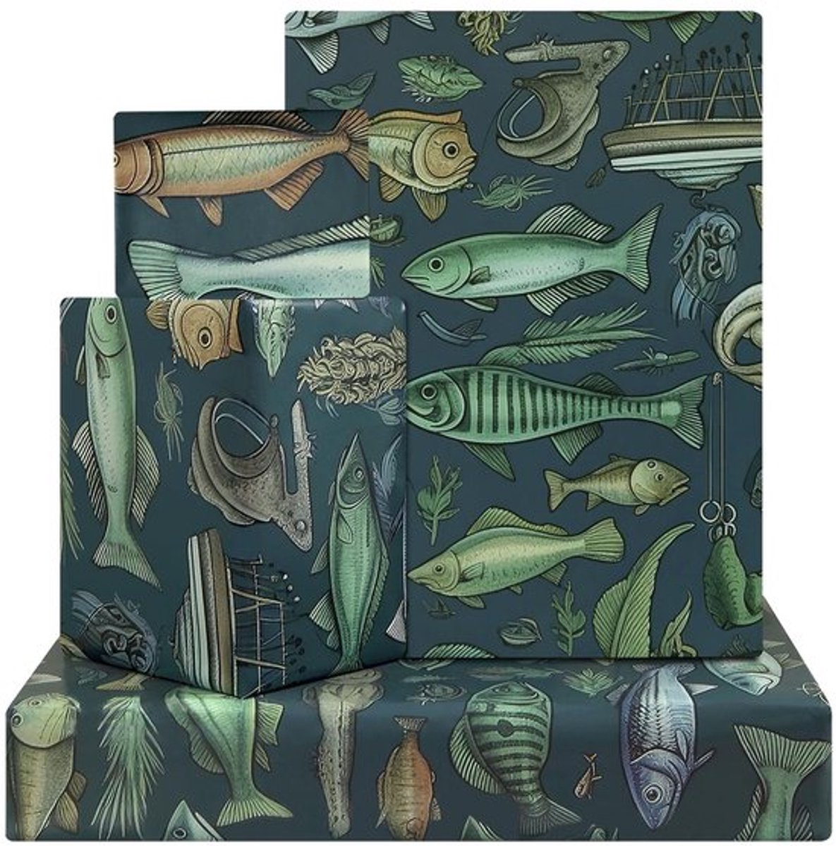 Inpakpapier Vintage Vis - Cadeaupapier Verjaardag - Inpakpapier Baby - Inpakpapier Kinderen - Inpakpapier Rollen - 4 Vellen 70x50 cm
