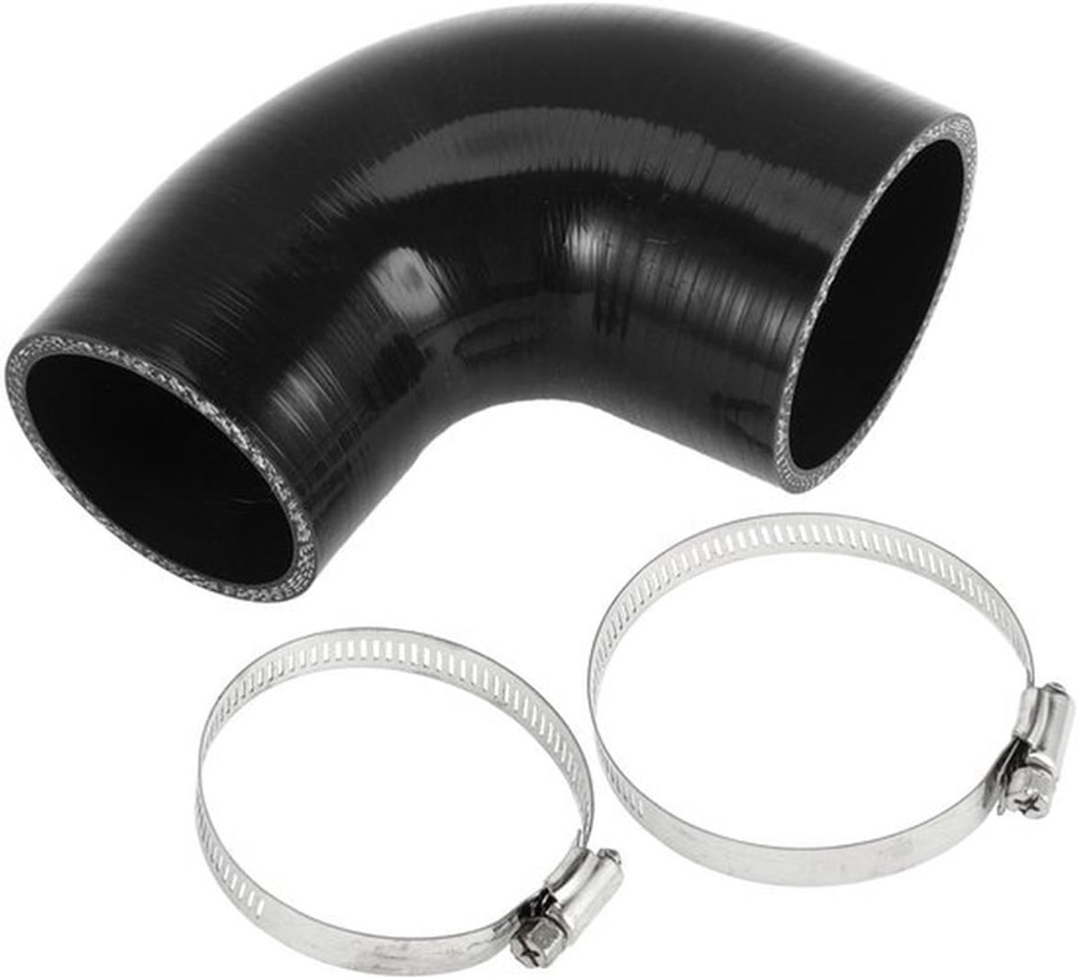 Siliconen Slang 90 Graden - Zwarte Koelslang - Binnendiameter 60mm/70mm - Lengte 90mm - Meerlaags Geweven Doek - Temperatuurbestendig tot 300℃