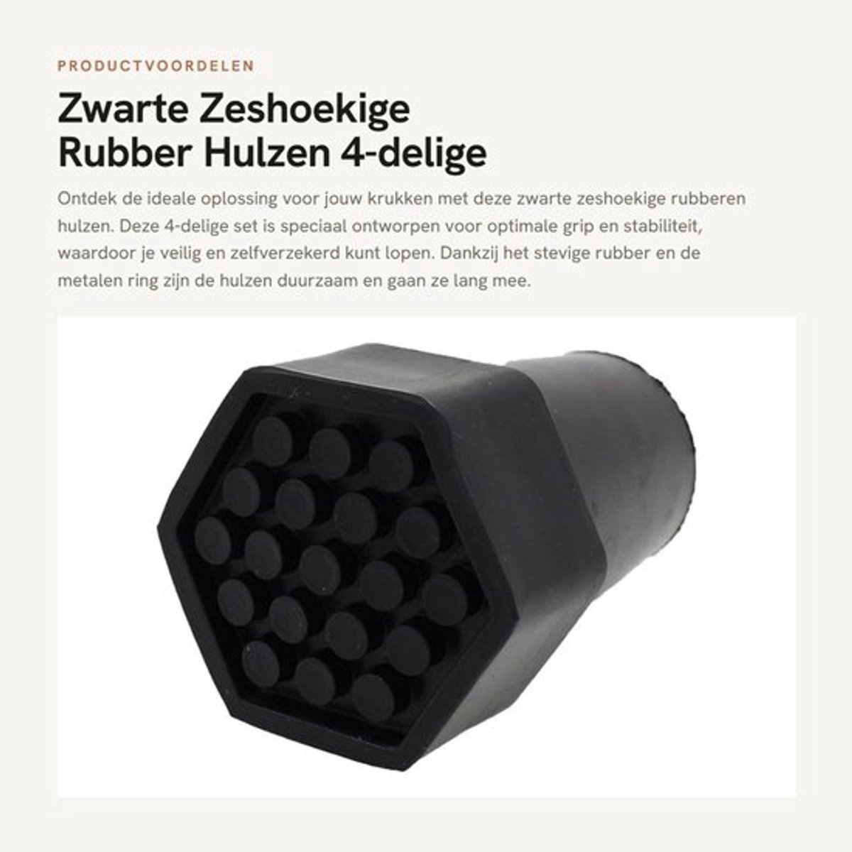Rubberen Hulzen Set van 4 - Zware Zeshoekige Hulzen - Diameter 22mm - Antislip Grip - Versterkt met Metalen Ring - Veilig en Stabiel - Krukdop