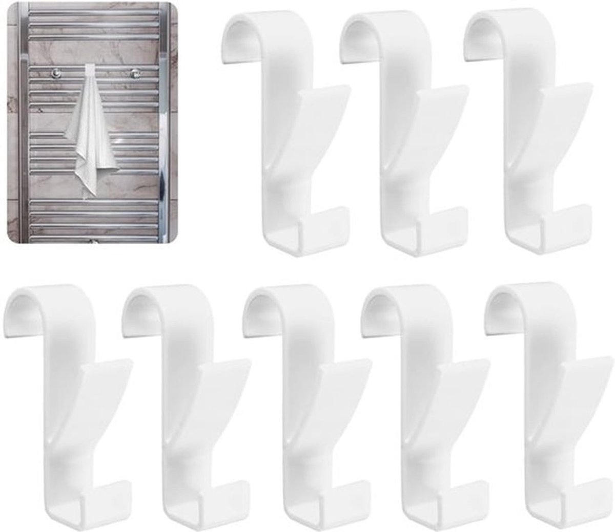 Handdoekhaken Zelfklevend - Handdoekhaken Radiator - Badkamerhaken - Haken voor Ronde Radiatoren - Duurzaam ABS - Uniek Ontwerp met Dubbele Haak - Radiatorhaken