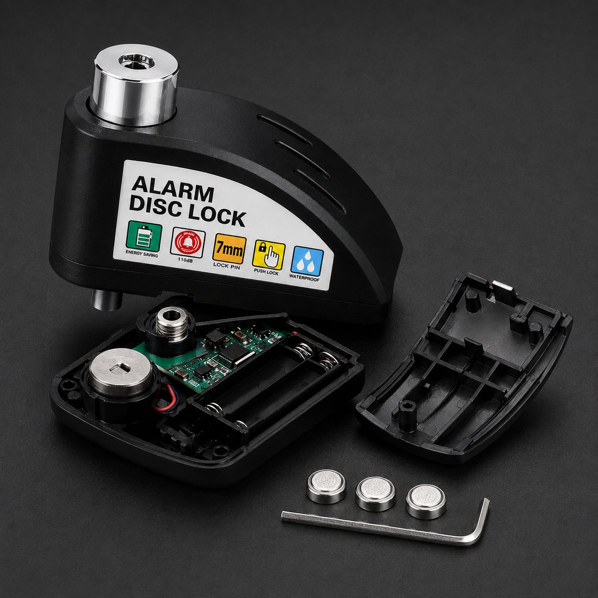Home & Marker – Alarmschijfremslot met Alarm 110 dB – Motorslot & Scooterslot – Waterdicht Remschijfslot voor Motor, Scooter & Fiets – Zwart – ALERTOLOCK – foto 4