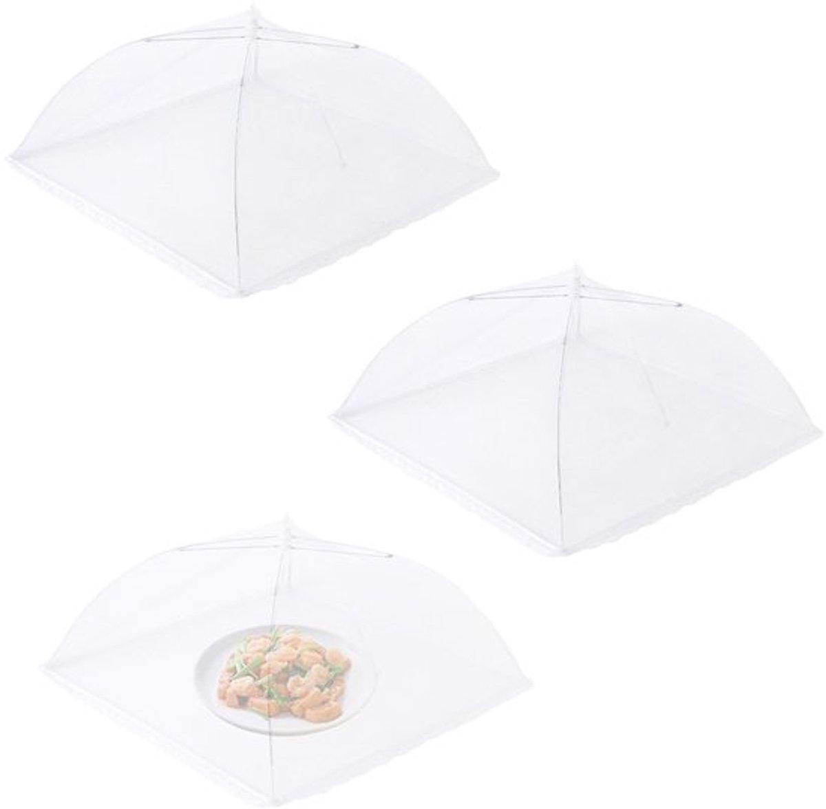 Voedselbedekking 3 Stuks - Herbruikbare/Opvouwbare Vliegenbedekking - Hoogwaardige Mesh - Stalen Frame - 33 x 33 cm - Betrouwbare Bescherming - Voedselnet