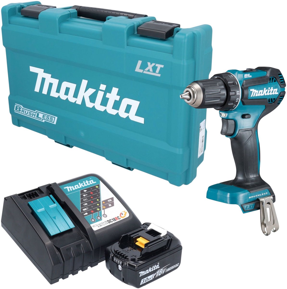 Makita DDF 485 RF1K accuboormachine 18 V 50 Nm borstelloos + 1x accu 3,0 Ah + oplader + koffer