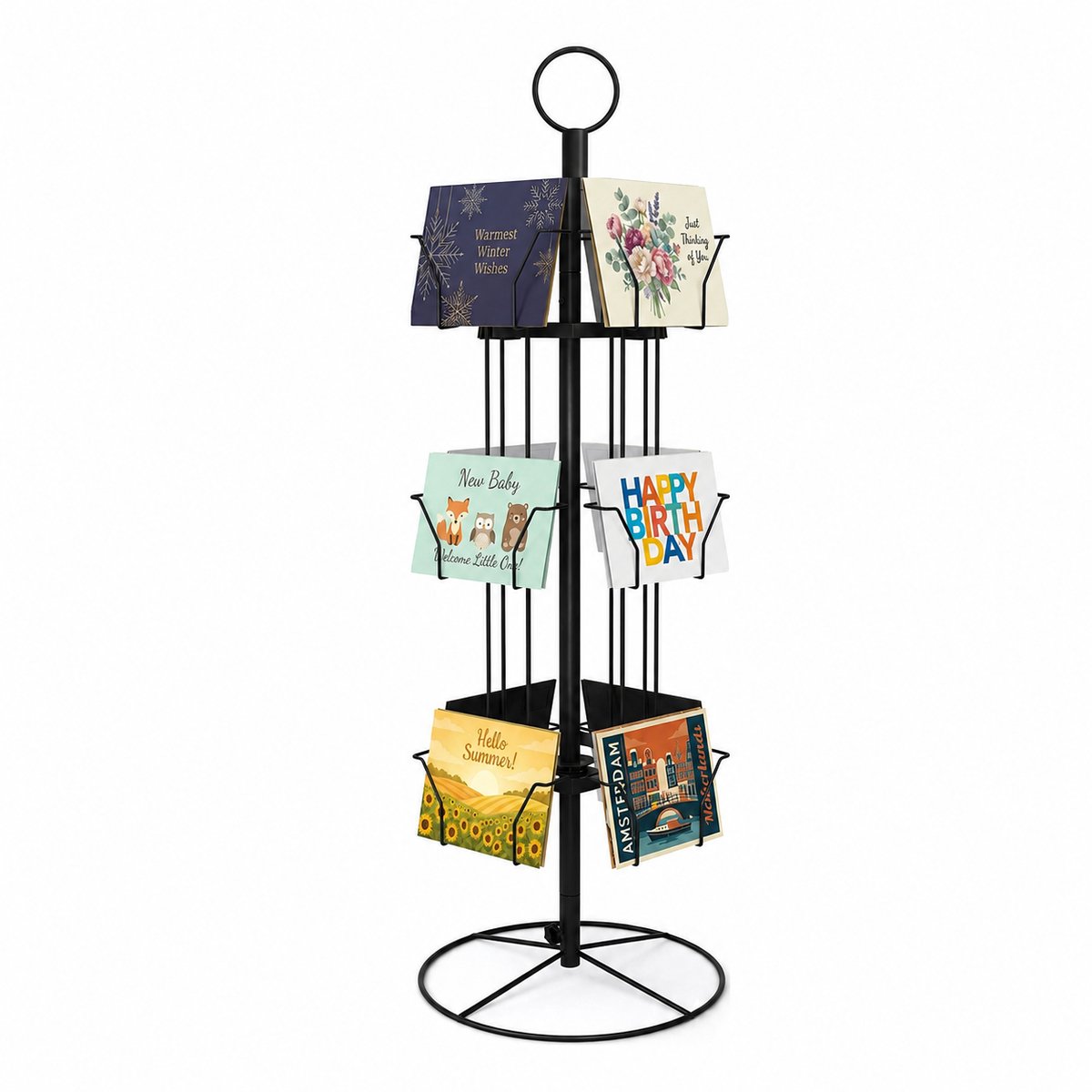 Purepeak Kaartenrek Staand met 12 Displays - Kaartenmolen - Geschikt voor 13x18cm Kaarten - Zwart - 30 x 80 cm