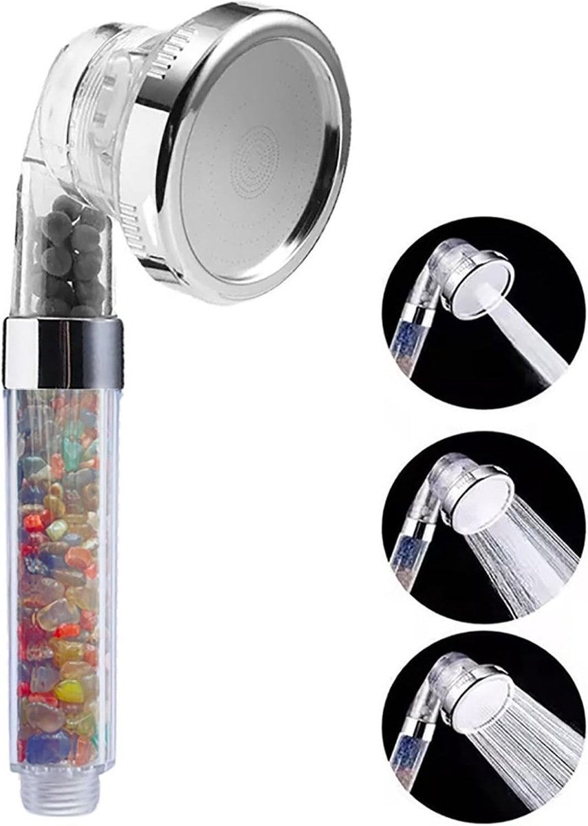 Ionische douchekop - Wit - 23 cm - ABS met minerale filter en 3 sproeimodi - Voor dagelijks gebruik
