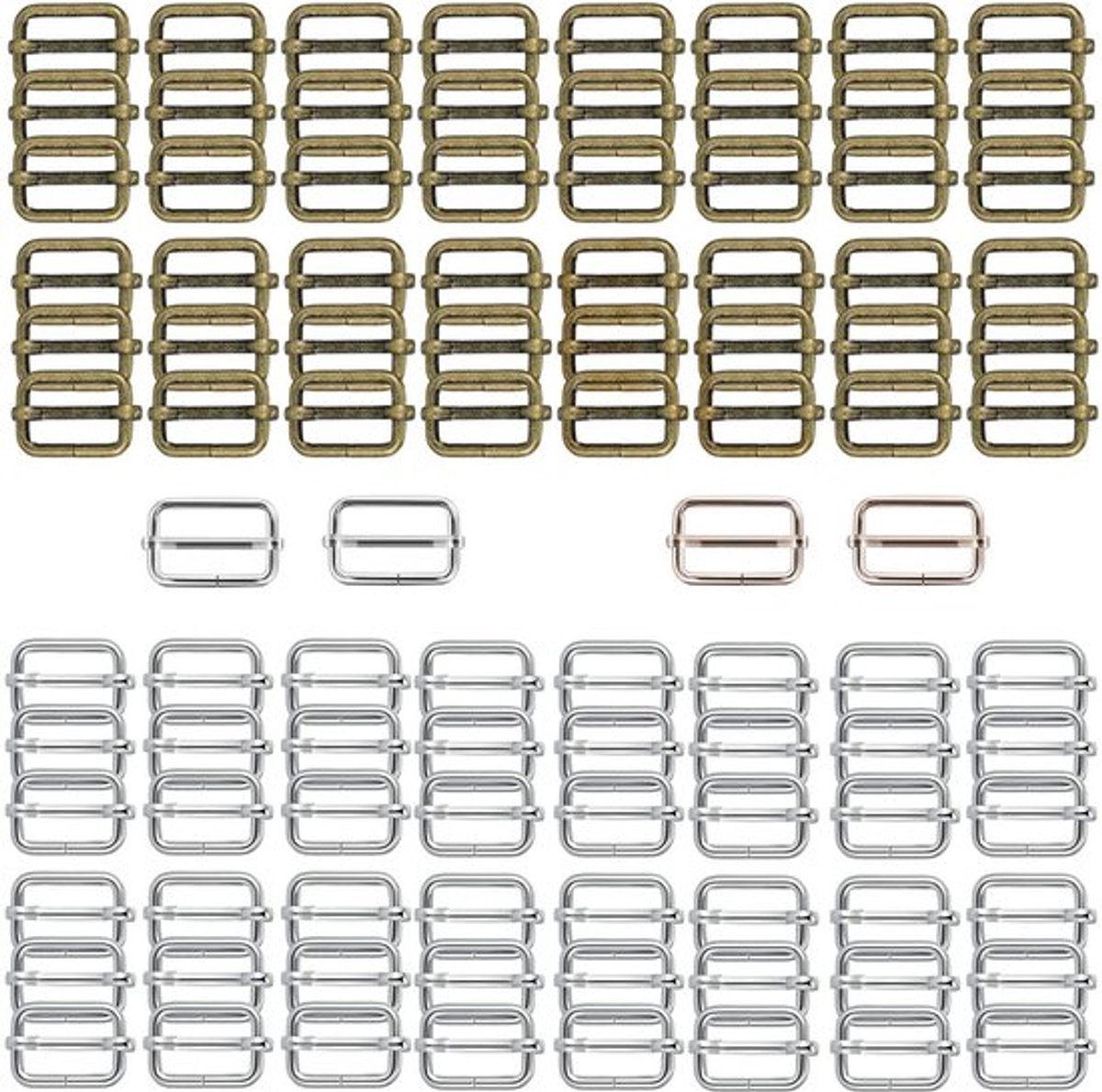 Schuifgespen 100 stuks - Riemschuiver 25 mm - Duurzaam metaal - Zilver/Brons - Voor handtas/rugzak - Perfect voor knutselwerk - Gespen