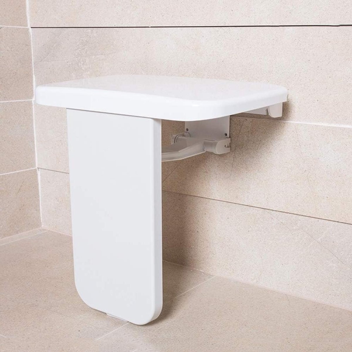 Douchestoel Wandmontage - Opklapbare Douchestoel - Veilig Douchen - Ruimtebesparend Opklapbaar - 33x48.5x45 Cm - Wit