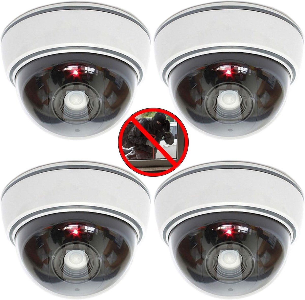 Security Dome Camera Attrappe Set - Grijs - Ø 9,5 cm / H 6,8 cm - Dummy Bewakingscamera met Knipper-LED - Voor Binnen en Buiten