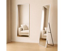 Fraay Passpiegel 160x55cm - Staand & Hangend - Gehard Glas - Minimalistische Wandspiegel - Staande Spiegel - Wit