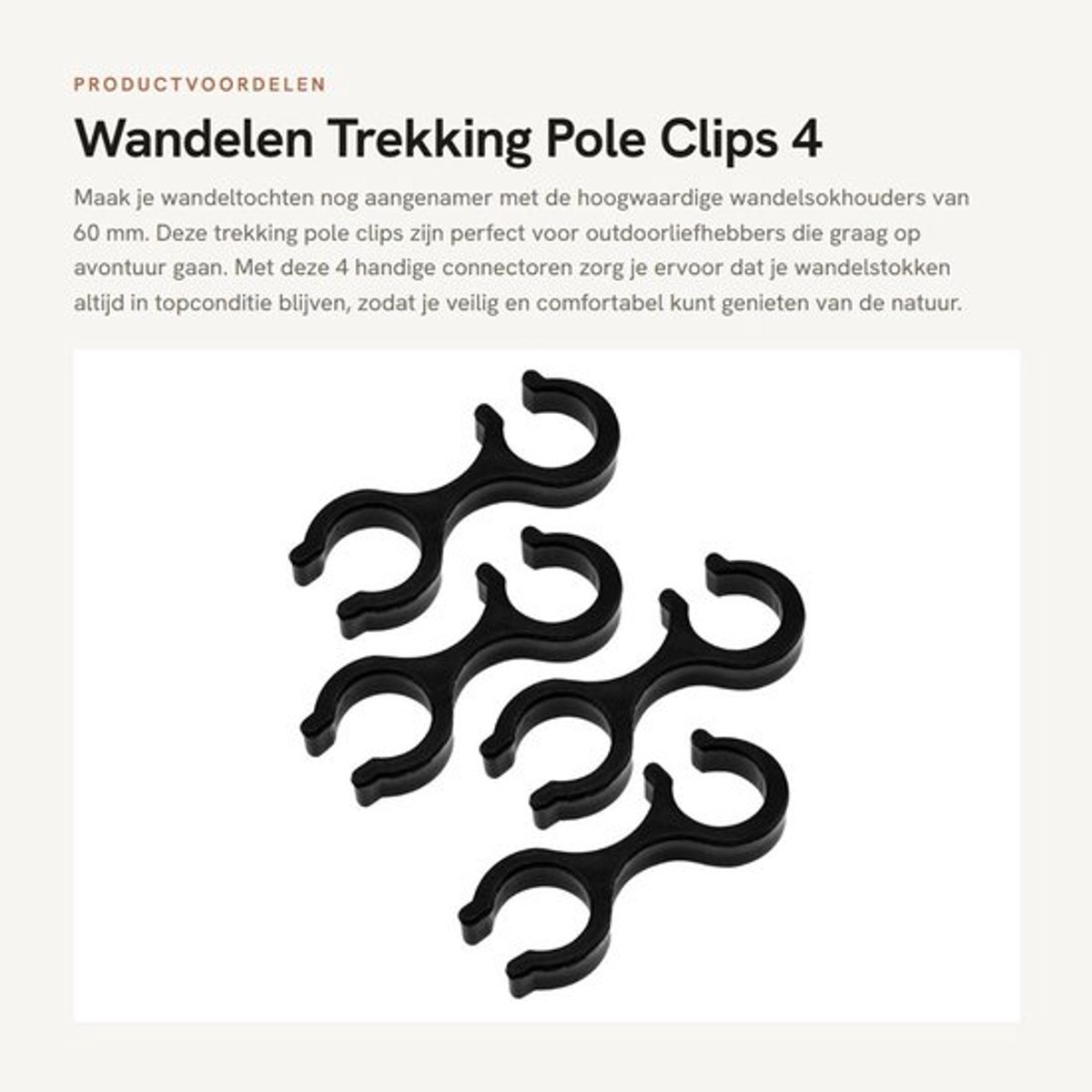 Wandelen Stok Houder - Trekking Stokken Connector - 4 Stuks - Kunststof - Zwart - 60 mm Lengte - Trekkingstokken