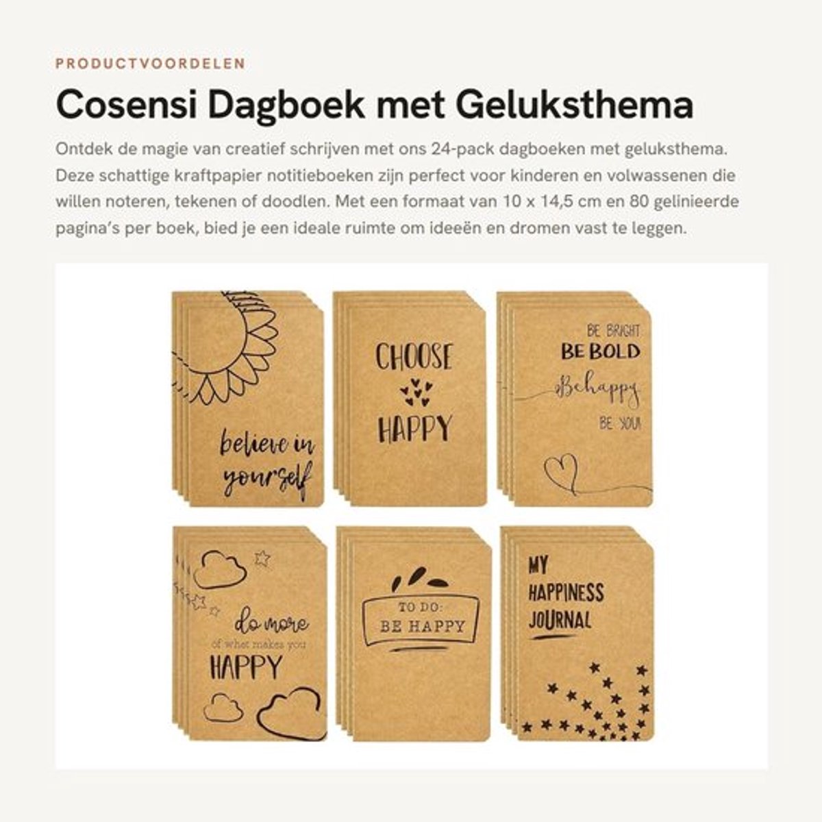 Notitieboeken 24-pack - Kraftpapier - 80 Gelinieerde Pagina's - 10 x 14,6 cm - Perfect voor Kinderen - Ideaal voor Creatief Schrijven - Schrijfboekjes