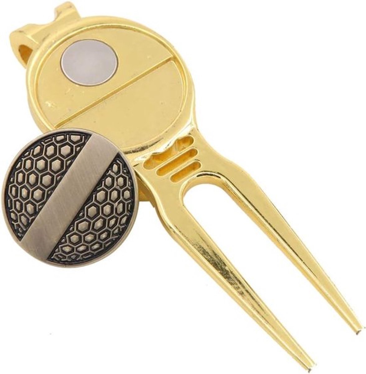 Divot Tool - Gouden Golf Reparateur - Magnetische Bal Marker - Ergonomisch Ontwerp - Roestbestendig - Compact 8,5 x 2,8 x 1 cm - Golfaccessoires