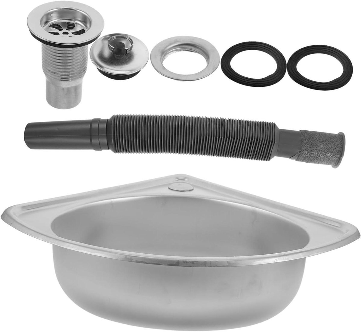 RV Spoelbak - Camper Wasbak - Keuken Gebruik - Hoekbesparend Waaiervormig - 34.5x34.5x13.5cm - Zilver