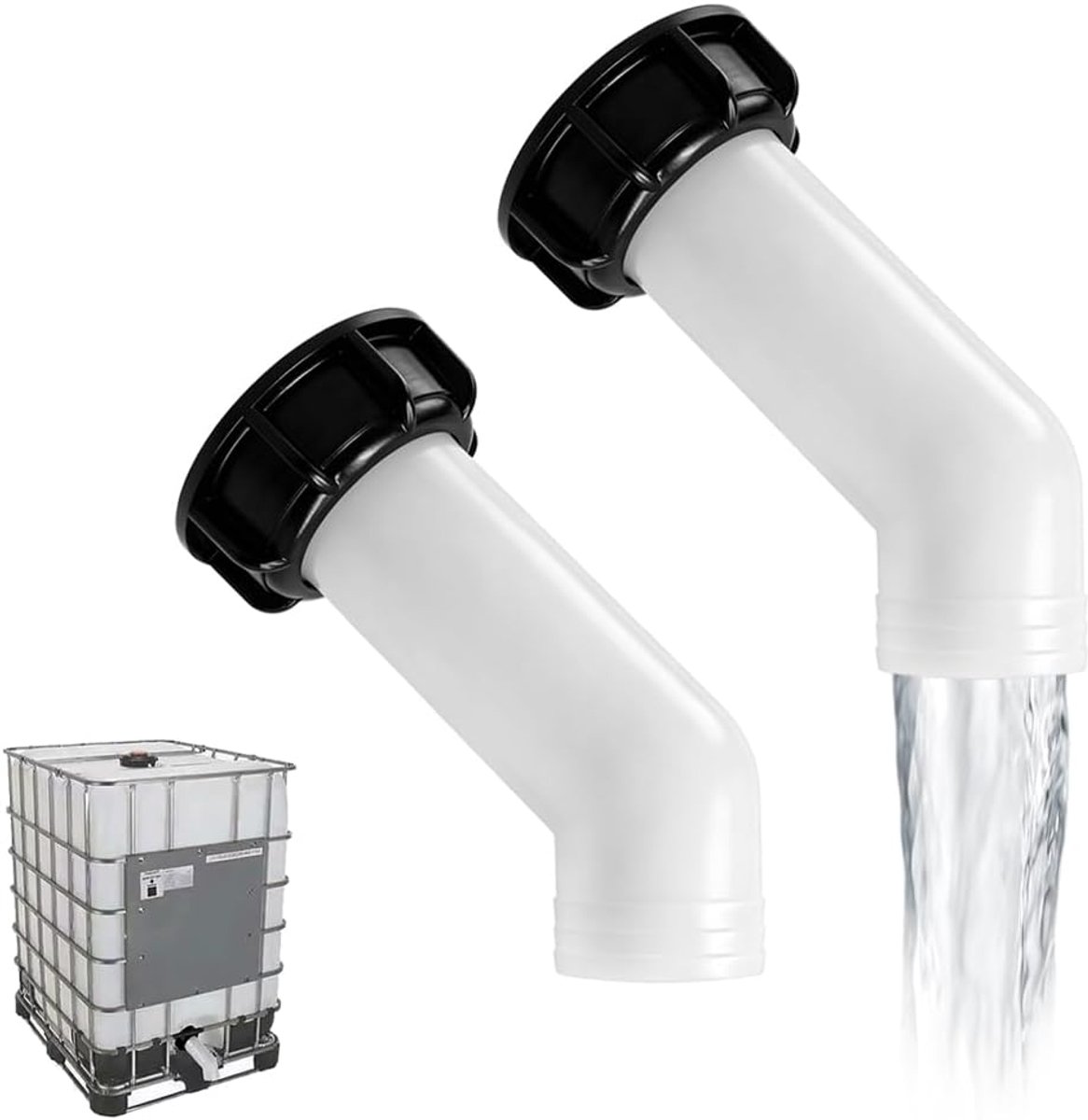 2 stuks IBC-afvoertuit, IBC-adapter met grove schroefdraad S60 × 6, IBC-containeraccessoires voor tank van 1000 liter, IBC-watertanks (wit)