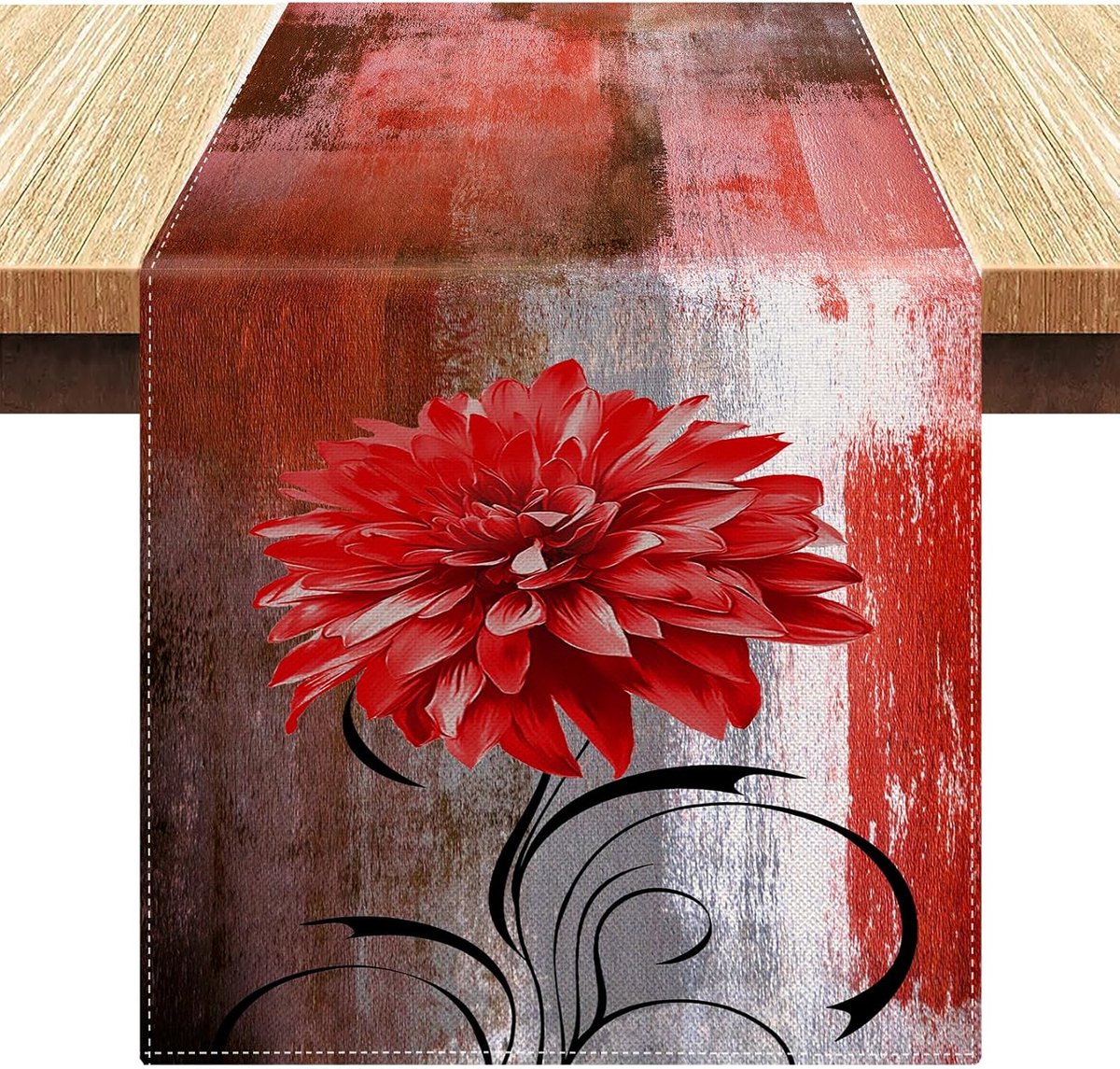 Tafelloper Rode Bloemen Tafelloper Modern Grijs Linnen Tafelkleed Retro Abstract Tafelkleed Tafelloper 33 x 183 cm Binnen Buiten Festival Salontafel Boerderij Zomer