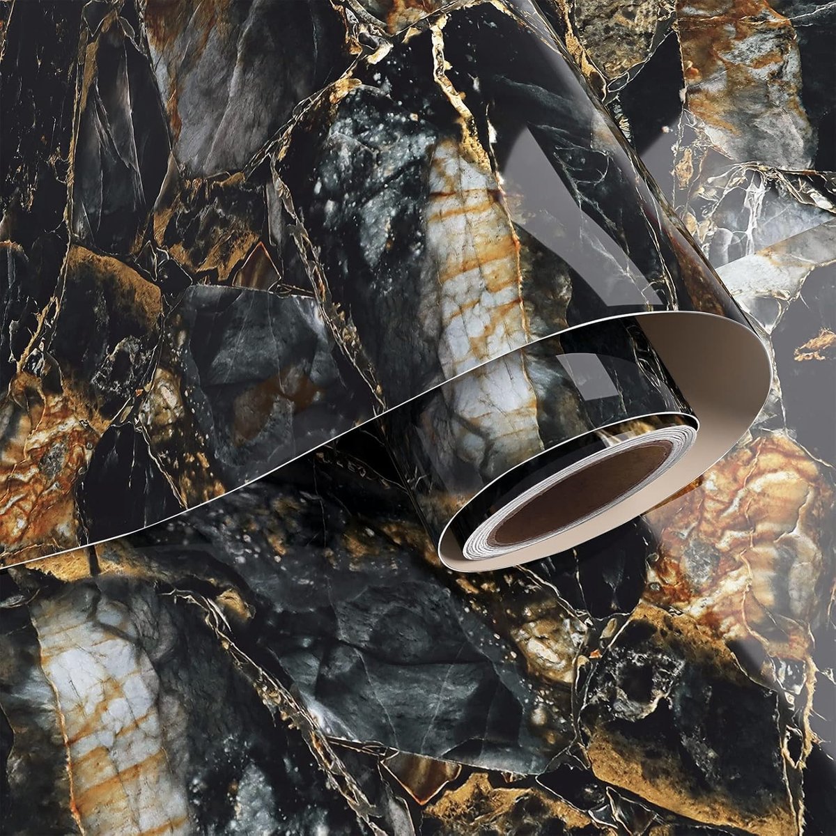 Glanzend Zwart Goud Marmer Effect Zelfklevend Vinyl Behang 81cmx300cm Sticky Back Plastic Zwart Marmer Vinyl Wrap voor Meubels Keuken Werkblad Bekleding Badkamer Waterdichte Kasten