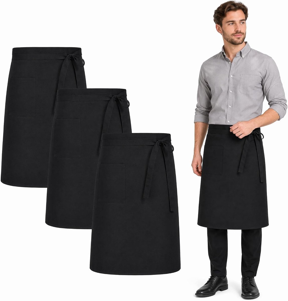 Schorten, Unisex Halflang Keukenschort voor Man en Vrouw, Horeca Schorten met Zak, Stevig Bistro Schort voor Keuken, Dienst, Restaurant en Café