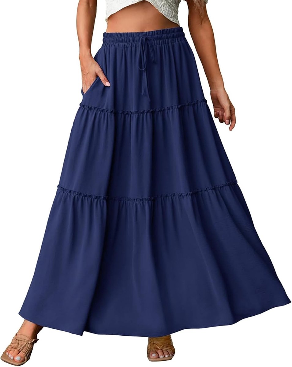 Elegante maxi-rok voor dames, elastische taille, plooirok, A-lijn, boho, voor feest, zomer, basic, casual