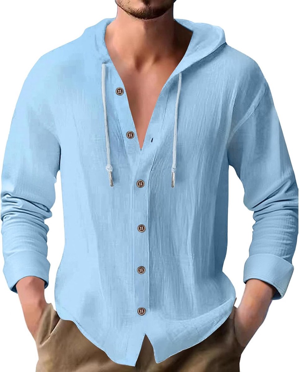 Linnen hemd heren hemd lange mouwen katoen lange mouwen met capuchon hoodie vrijetijdshemd capuchon shirt voor mannen M-3XL