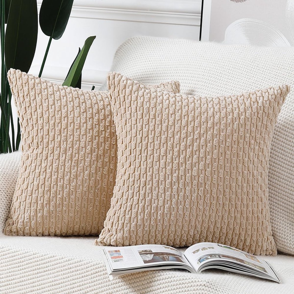 Kussenslopen Zacht Decoratief Kussenhoesje voor Bank Slaapkamer Kussenomslag 55x55 cm Beige