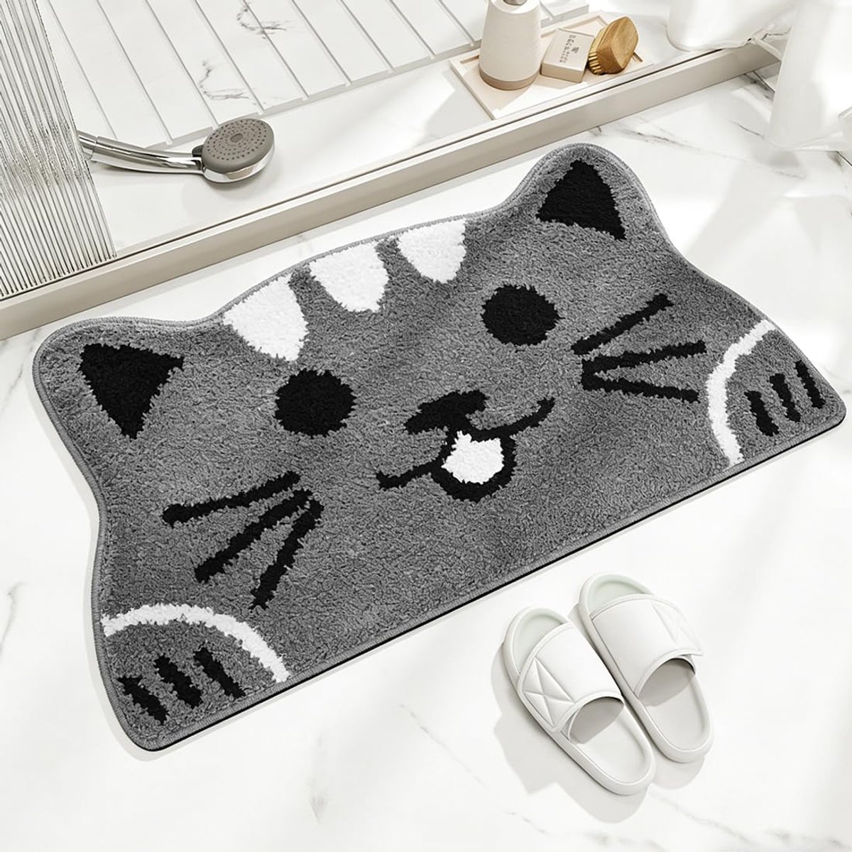Kat, schattige katten, badmat & entreemat, zachte badmat als grappig douchemat, microvezel kattendecoratie, tapijt, cool, antislip voetmat, wasbaar, 40 x 68 cm