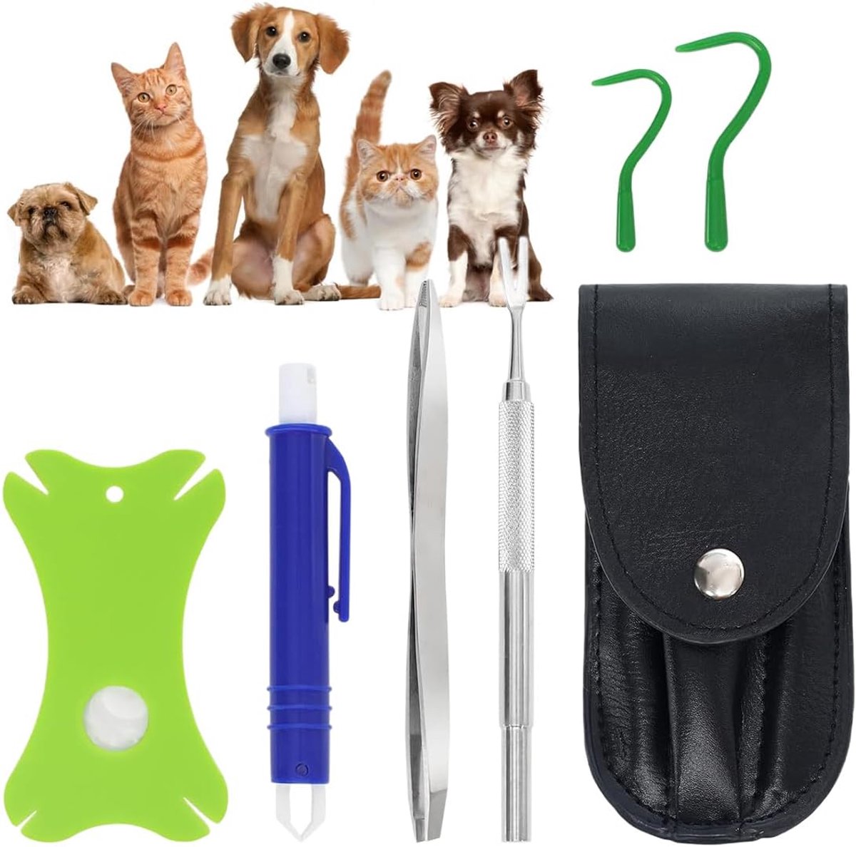 5 stuks tekenklemmen met etui - tang voor katten en honden - menselijke tekentekenverwijderaar voor honden en katten - bescherming tegen huisdieren en kinderen - tekenhaak