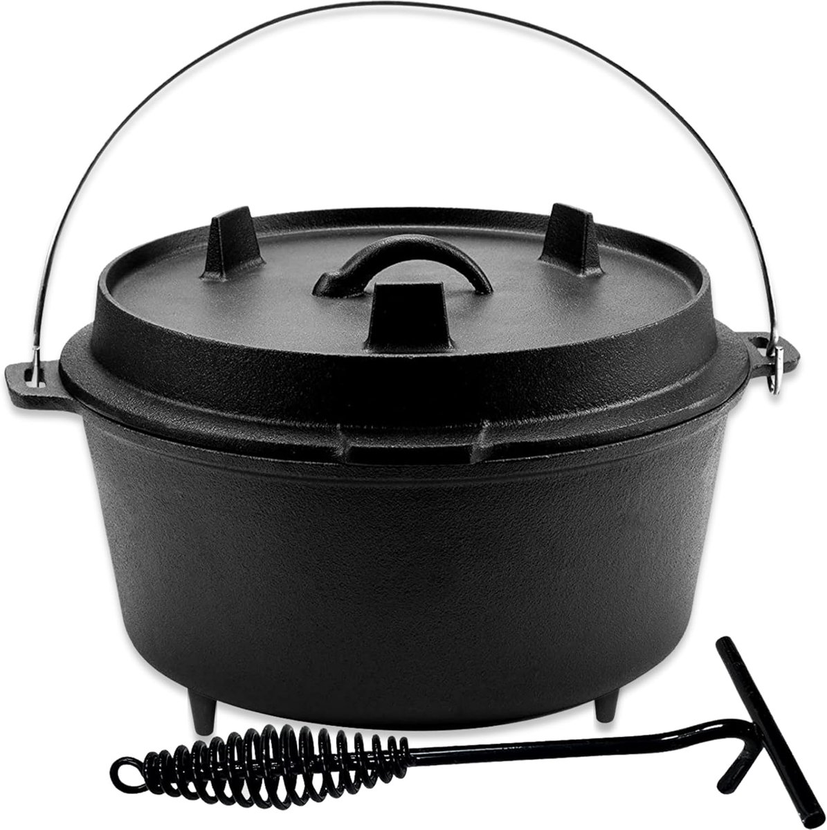Gietijzeren Pan Ø25.5 - Gietijzeren Pan met Deksel 5 Liter Grillpan - Braadpan Gietijzer Zwart