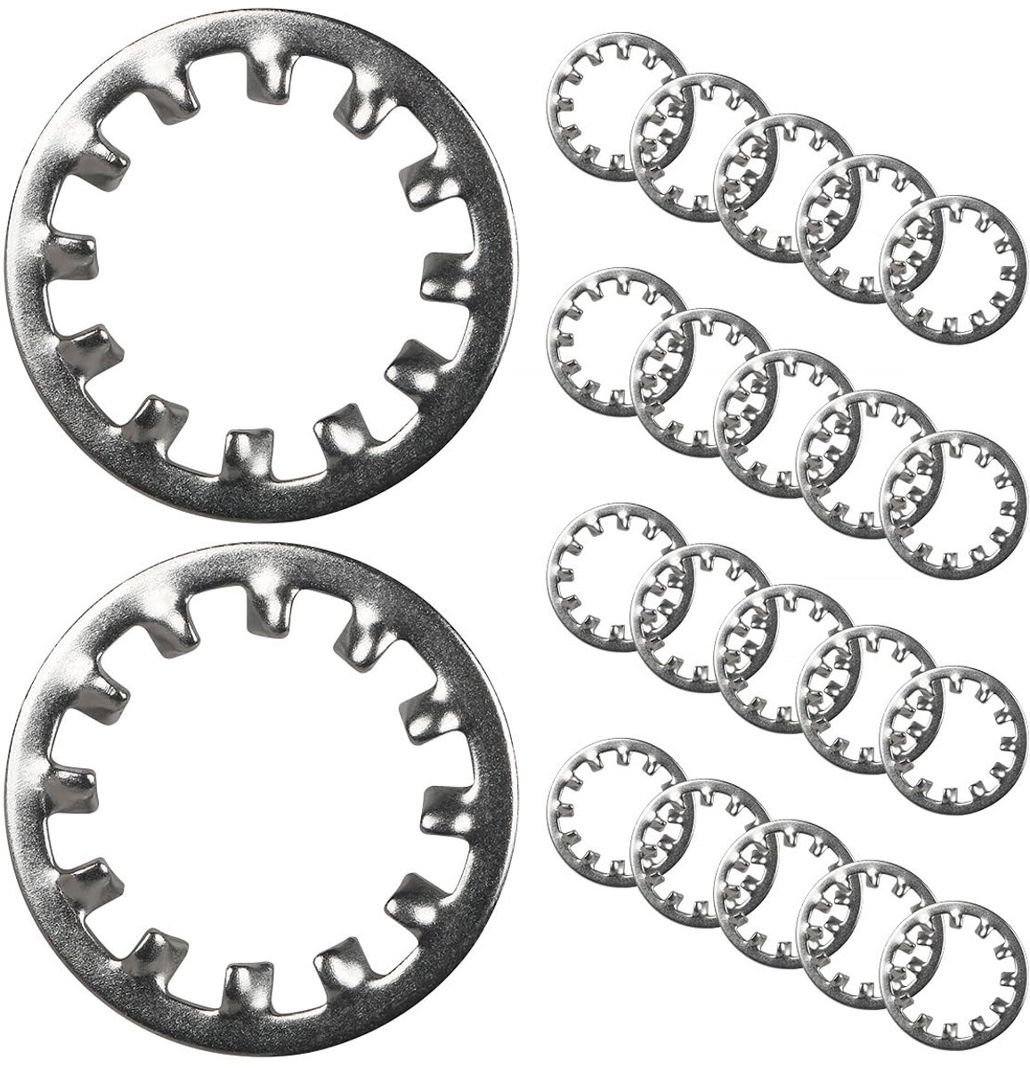 50 stuks M6 tandschijven, borgschijven, roestvrij staal 304, binnentand, gekartelde klemschijven, maatassortiment, veerringen, sluitringen voor schroefbevestiging