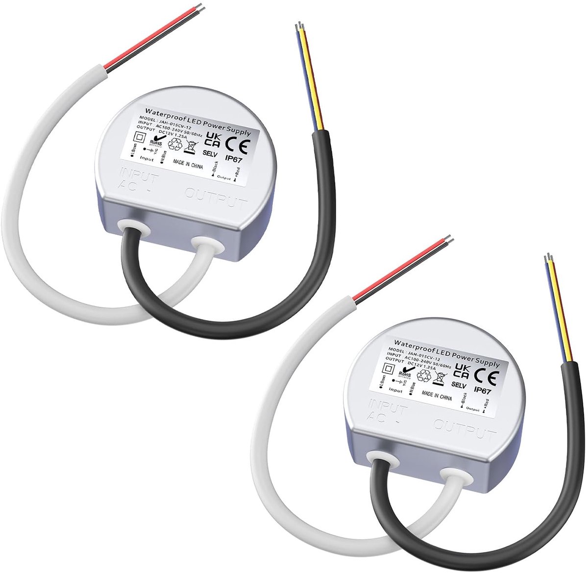 12V Inbouw Box LED Transformator 1.25A 15W Voeding, 230V naar 12V IP67 Stekker Transformator 2 Stuks