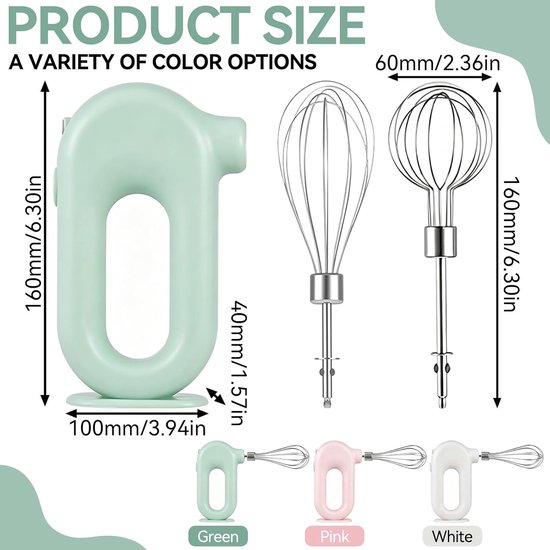 Handmixer Elektrische Handheld Mini Eiklopper 4 Snelheden Verstelbare Mini Handmixer Elektrische Mixer, USB Charing, 1500mAh(Groente) — afbeelding 2