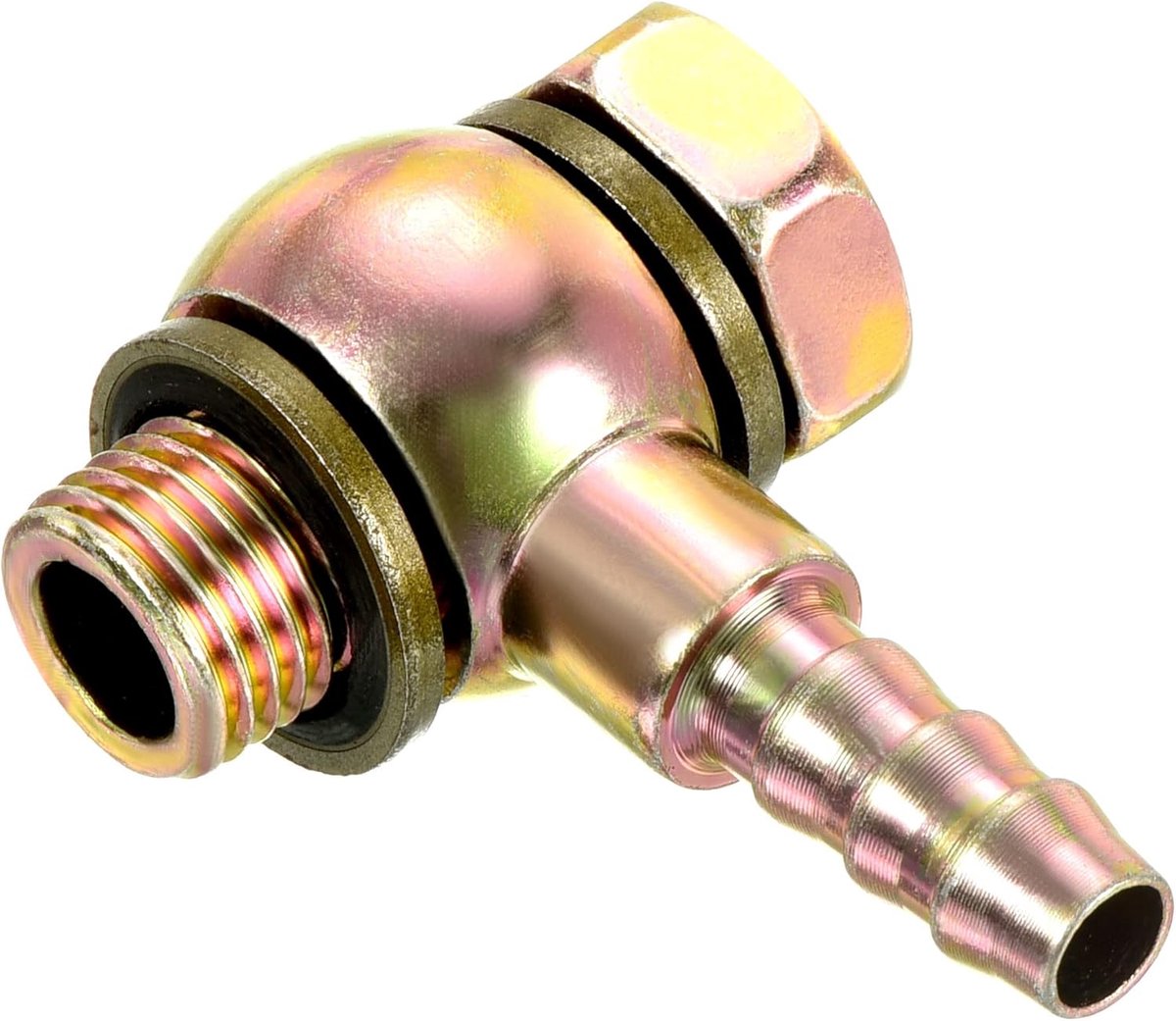 Slang Barb Fitting Elleboog 8mm Prikkeldraad M12x1.25 Mannelijke Draad, Carbon Steel Pipe Adapter Connector voor Air Water Fuel Olie, Goud