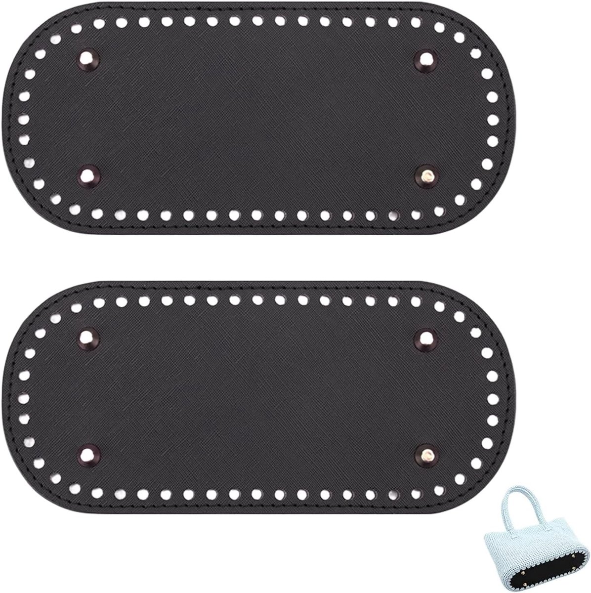 2 stuks zakbodem voor haken, zakbodem PU-leer, mandbodem om te haken, tas vloervormer, kunstleer met gaten, zakhaken, accessoires, voor doe-het-zelf gebreide tas, schoudertas, handtas, 22 x 10 cm