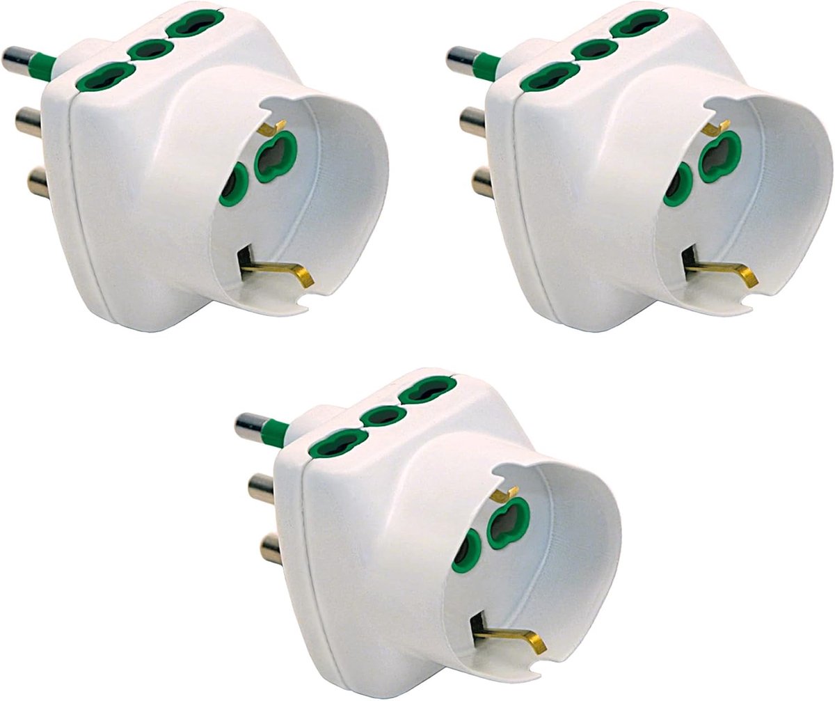 82240-B3-3-delige adapterset met 3 Schuko-stekkers, 16 A op 2 grote Italiaanse stopcontacten 16A1, Italiaans/Duits stopcontact, 16 A, verticaal systeem