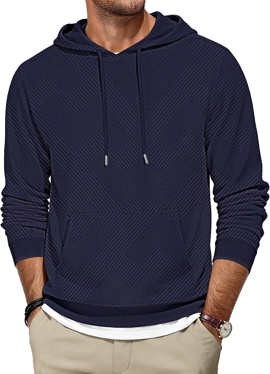 Capuchontrui heren hoodie katoen pullover M-5XL | Textuurstof, lichte stretch, capuchon, kangoeroezak, geribbelde manchetten, herfst en winter outdoor sweatshirt