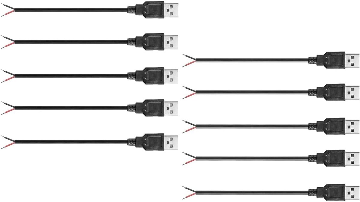 Image of 10 stuks USB 2.0 2-pins pigtailkabel voor doe-het-zelf-installatie en -reparatie 5V/3A 2-draads kale kabel met USB Type-A-connector en stroomdraden voor kleine apparaten en apparaten