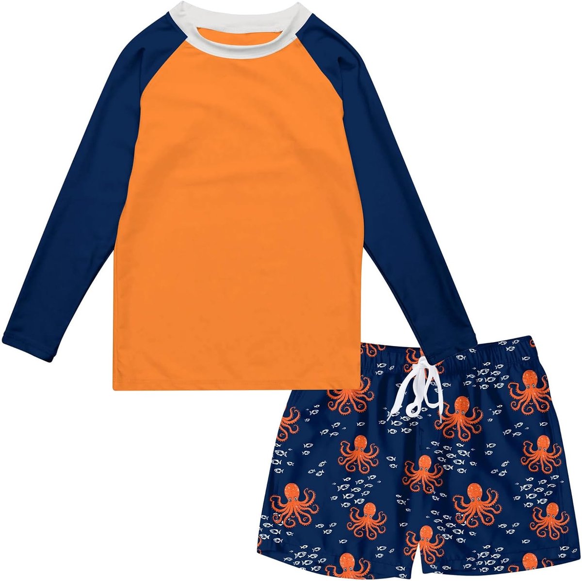 Jongens zwemkostuum lange mouwen zonbescherming badpak 3D-geprint sneldrogend rashguard set zomer casual badmode met voering strand voor 4-12 jaar (twee stuks)