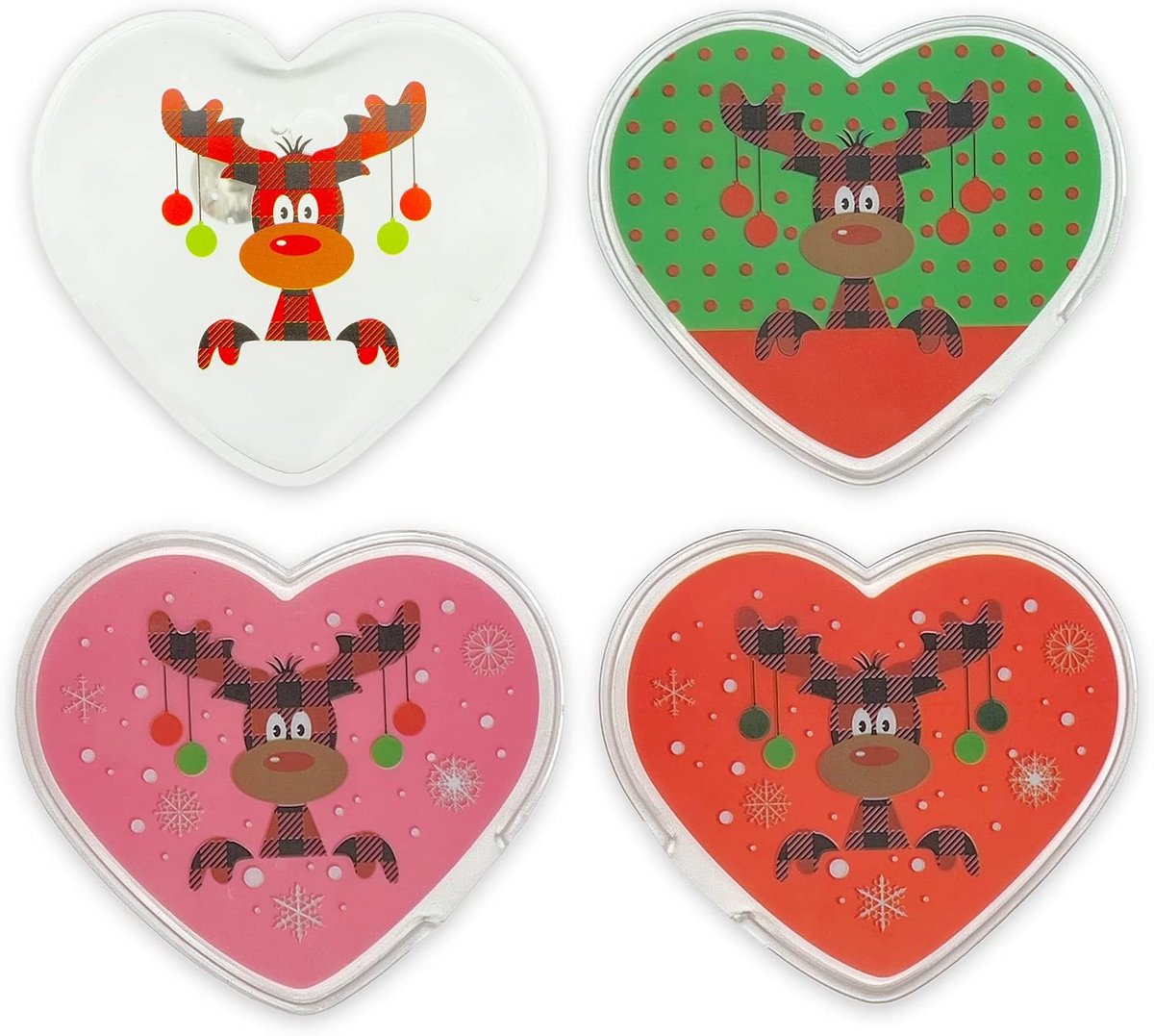 Handwarmers, warmtezakjes, herbruikbare warmtepads, voor koude dagen en voor onderweg, warmteknikkussens met leuke motieven (set van 4, rendieren)