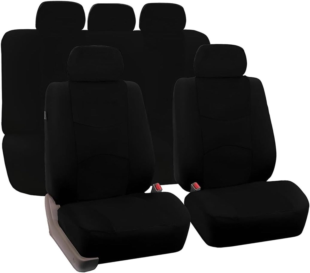 Autostoelhoezen, set bestaande uit stoelhoezen en hoofdsteunhoezen voor voorstoelen, set voor voor- en achterstoelen met hoofdsteun, accessoirestoel (complete set zwart)
